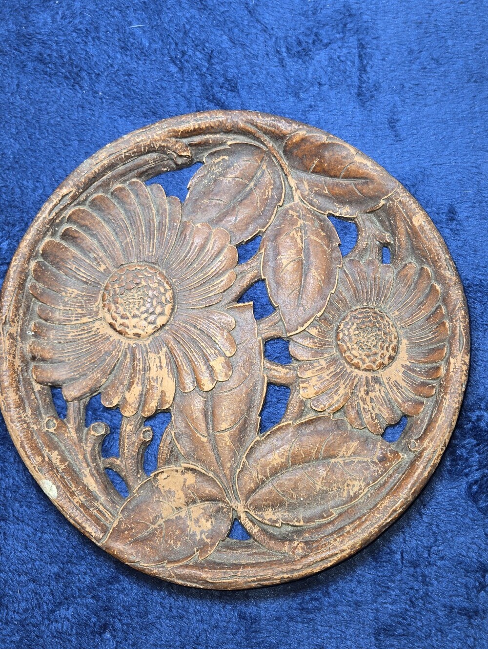 VTG Syroco Wood Carved Daisy Flower Plate Wall Hang Art Decor Syracuse NY 1940's